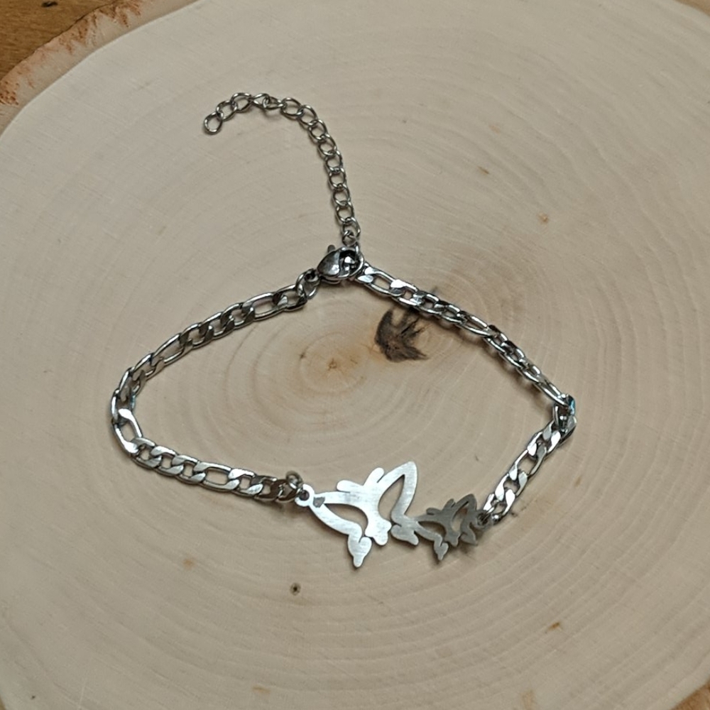 Stainless Steel Butterfly Pendant Bracelet Silver - Picture 4 of 5